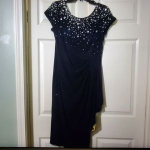 Alex Evenings Black Beaded Ruched Cocktail Dress